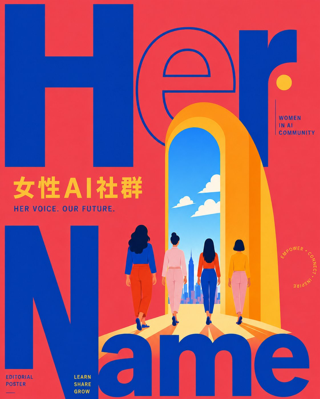 女性 AI 社群主题的撞色海报