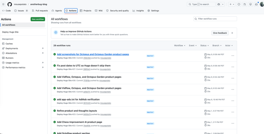 GitHub Actions deployment status screenshot