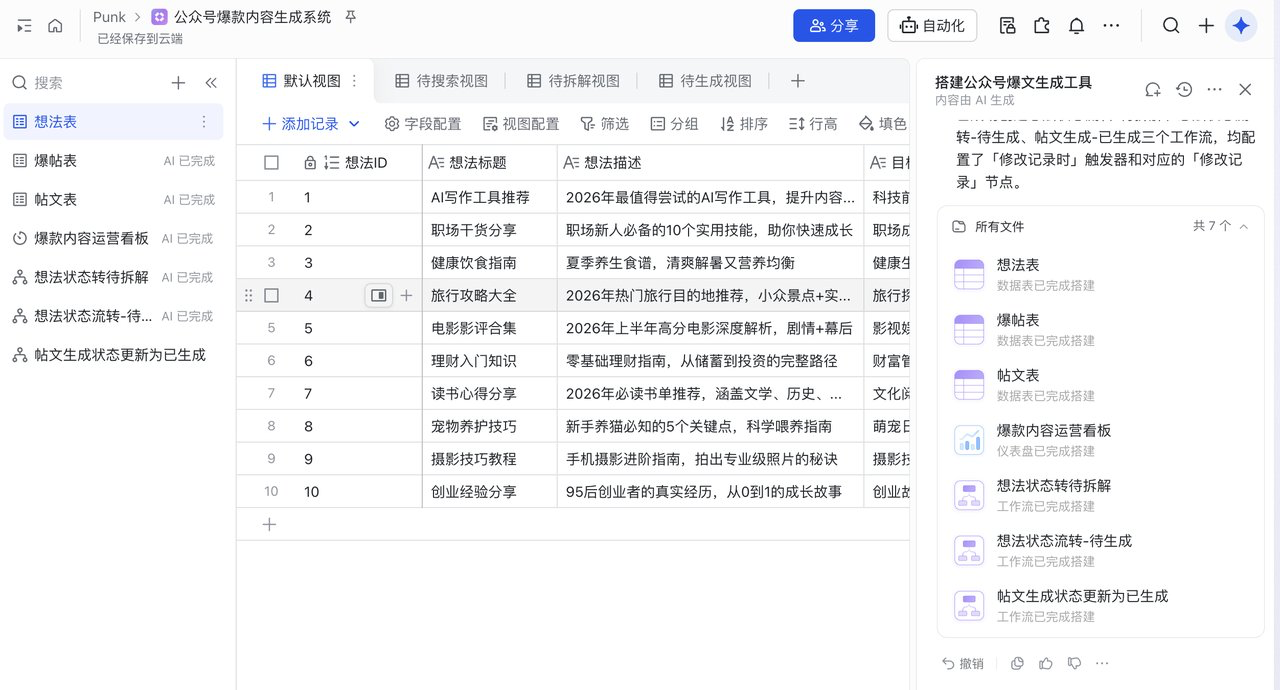 自动生成的多维表框架