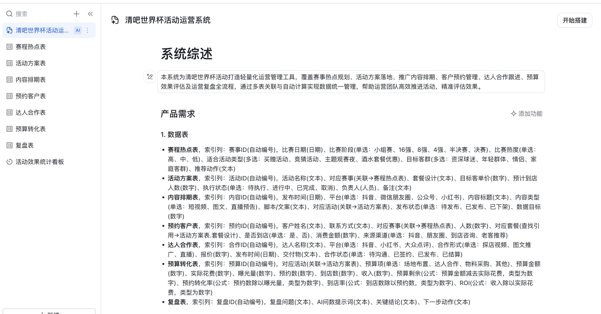 飞书多维表生成活动运营结构示例