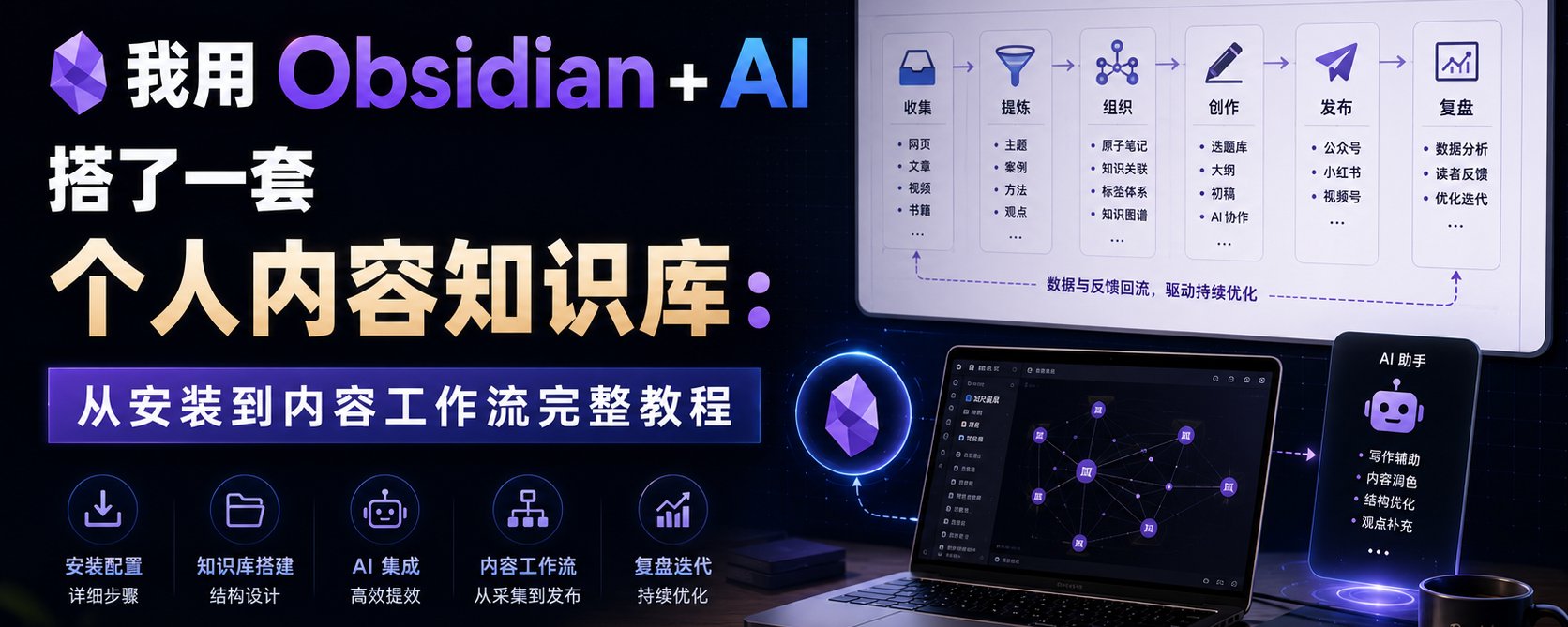 我用 Obsidian + AI 搭了一套个人内容知识库：从安装到内容工作流完整教程