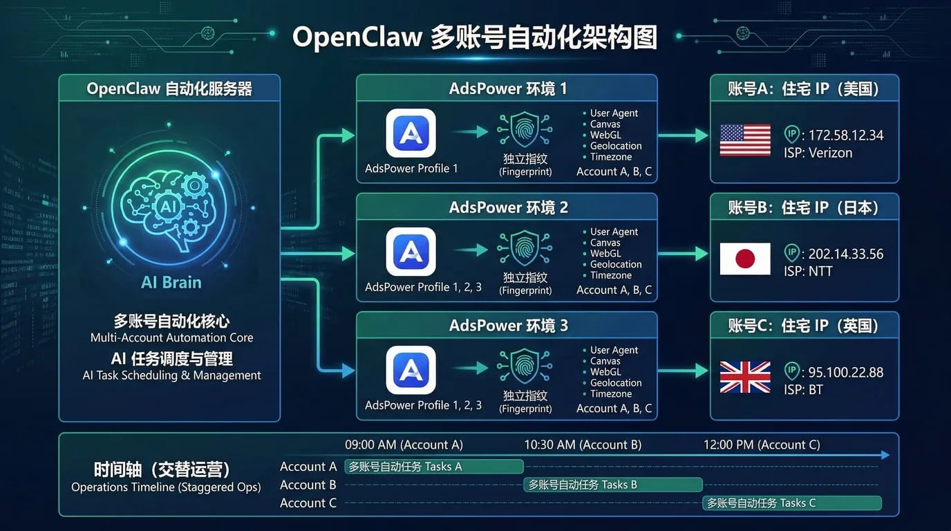 OpenClaw + 指纹浏览器 + 动态 IP：同时养 10+ 个社交账号的自动化防封指南 配图 8